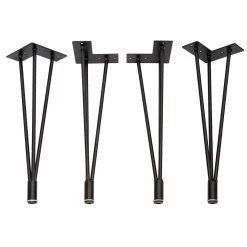 I-Semble 3-Rod Hairpin Table Legs W/Adjustable Feet, 4-Pack, Black